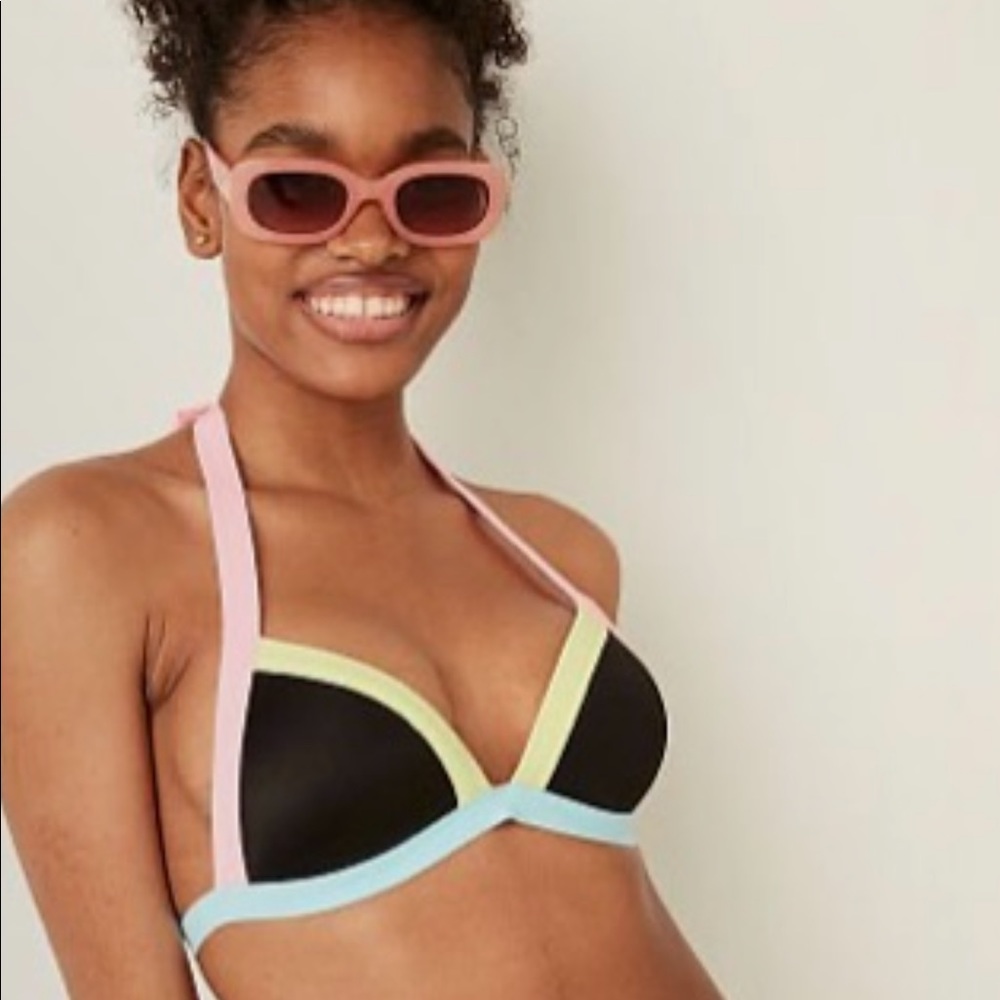 PINK Victoria's Secret Colorblock Bikini Top — Pink, Black, Light Blue, Lime